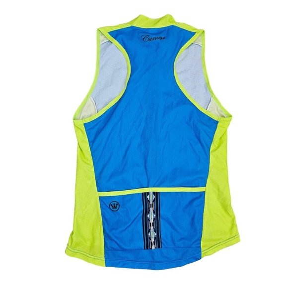 Womens XL Neon Bright Cycling Tank Yellow Blue Pockets Zip Canari Colorblock - Picture 3 of 8